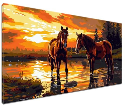Malen Nach Zahlen Erwachsene Pferd, DIY Handgemalt Ölgemälde Leinwand Kits, DIY Set Erwachsene Anfänger Paint by Numbers Malen Nach Zahlen Landschaft zur Wanddeko Wohnzimmer, Kein Rahmen (40x50cm) I-7