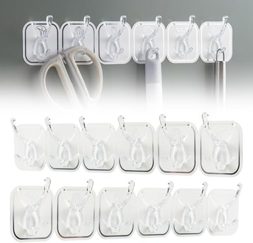 Multifunktionale Transparente 6 Haken, 2 Stück Klebehaken Klebehaken Extra Stark Haken Selbstklebend Kein Bohren Haken zum Kleben Selbstklebender Wandhaken ​für Schlafzimmer/Bad/Küche/Decke (Weiß)
