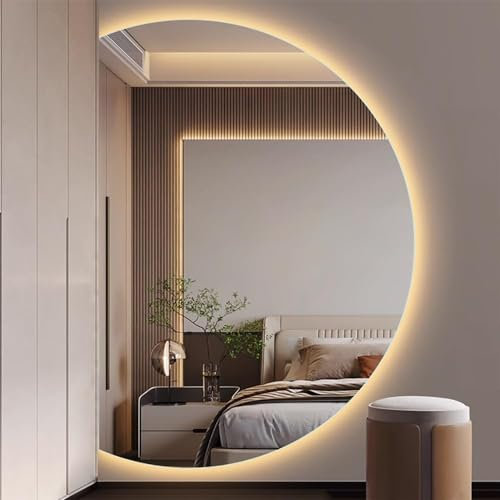 Specchio da Bagno semicircolare Specchio cosmetico retroilluminato a LED 3 Colori Luce Mezzaluna Specchio da Ingresso Specchio a Figura Intera Specchio da Parete Irregolare Specchio antiappa