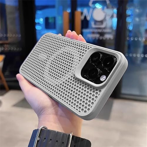 NVYRO Wärmeableitungs-Magnethülle für kabelloses Laden für iPhone 15 14 Plus 13 12 11 Pro Max Atmungsaktive Netzabdeckung, grau, für iPhone 12 Pro