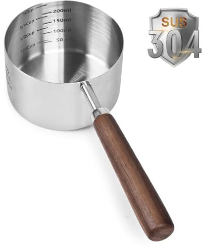 Cuillère doseuse pour animaux de compagnie en acier inoxydable, cuillère doseuse avec manche en bois,mesure précise (250 ml),idéale pour la nourriture pour chiens et chats,durable et facile à nettoyer