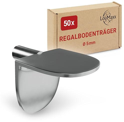 LouMaxx Winkelbodenträger Regalbodenträger 5mm - 40er Set Einlegebodenhalter Metall vernickelt - Einfach zu montierende Bodenträger für 5mm Lochbohrungen – Regalbodenhalter made in Europe