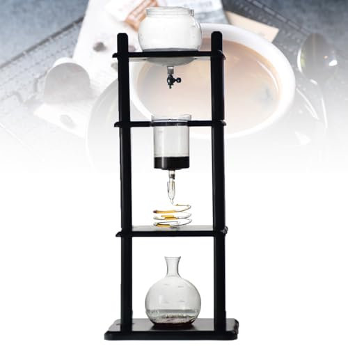 URJWAN Ice Drip Coffee Maker, Cold Brew Drip Coffee Pot Retro Manual Cold Brew Coffee Pine & Glass Household Tower Ice Brew Drip Coffee Machine for Commercial Office