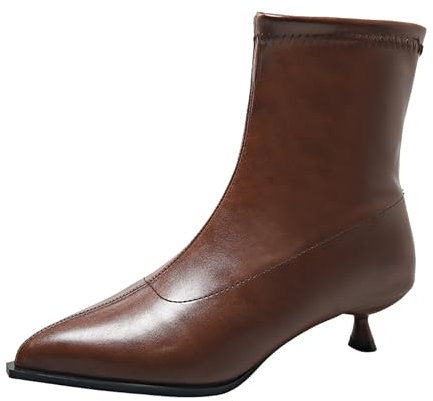Chelsea Boots - Stivali da equitazione da donna, foderati, eleganti, in pelle, con tacco fine, da donna, taglia 36-44, marrone, 37