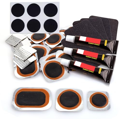 Kit de RéParation Pneus de véLo - Kits de réparation, 24 de Vulcanisation Rustine, pour rustine véLo chambre a air, vtt, pneu moto, Les vélos de Route et de Montagne et Caoutchouc Gonflable (BLACK-1)