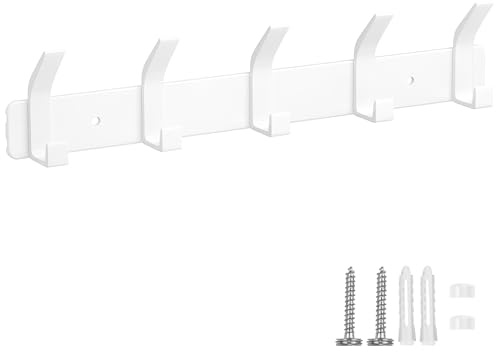 Eucomir Appendiabiti da Parete, Appendiabiti da Muro con 5 Ganci Moderno per Cucina, Camera da Letto, Ufficio, Bianco Perla