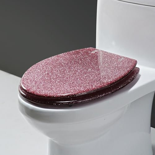A,WC Sitz Toilettendeckel Glitzer - Klodeckel WC Deckel Transparent - 42x36cm O Form Toilettensitz aus Harz - Klobrille Einfache Montage und Leicht zu Reinigen - Scharniere aus Edelstahl