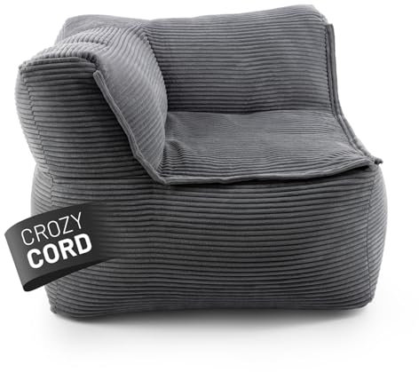 Lumaland Modulares Eckteil rechts - Cord-Reihe | Indoor Sitzsack mit Softer Struktur, ideal Sofa Modulen & zum Pouf | Bean Bag mit Füllung - für Wohnzimmer & Co. - 81x81x70 cm