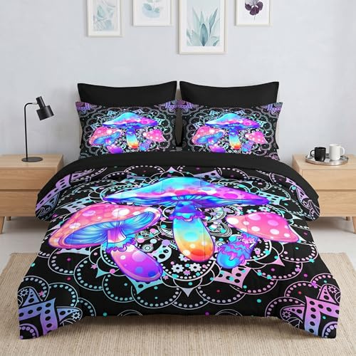 WeCozy Twin Comforter Set with Sheets, 5 Pieces Mushroom Hippie Bedding