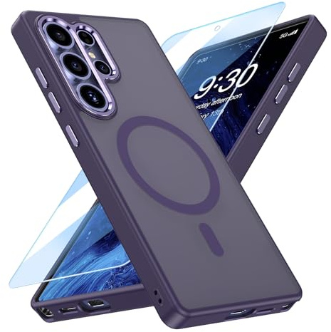 MATEPROX Magnetic Case for Samsung Galaxy S25 Ultra with Screen Protector, Compatible with MagSafe, Translucent Matte Shockproof Protective Cover for S25 Ultra-Deep Purple
