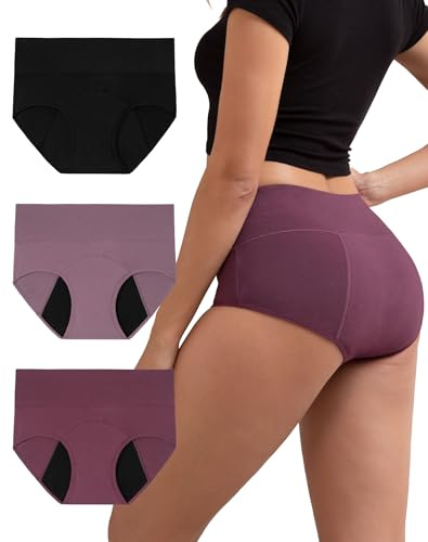 INNERSY Periodenunterschwäsche Leichte Blutung Periodenslip Waschbar 3 Pack | Menstruationsunterwäsche High Waist, Period Panties Baumwolle, Menstruation Unterwäsche Weich, Unterhosen Damen Auslaufsicher