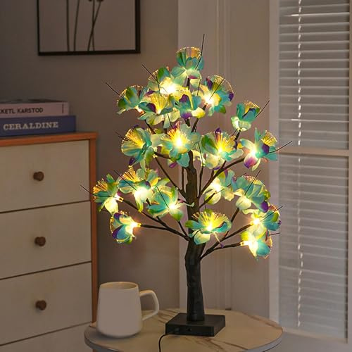 Frühlingsdeko LED Baum Lichter, 60 cm Lichterbaum mit 24 Warmweiß LED Blumen, USB/Batteriebetrieben Blumen Leuchtbaum mit Verstellbare Äste, Künstlicher LED Baum Licht für Frühling Deko, Osterdeko (A)