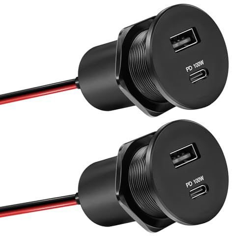 Obeaming Aluminium 118W Prise USB 12V Camping-Car Chargeur, Double Port PD3.1 100W et QC3.0 18W, pour Bateau Marine Camion Caravane Véhicule (118W, 2)