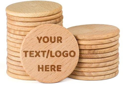 Lot de 30 à 1 000 jetons en bois personnalisés de 3,8 cm, gravés avec votre logo/texte ou image sur une copeaux de bois, parfaits pour bar, fête, mariage, événements d'entreprise, promotions