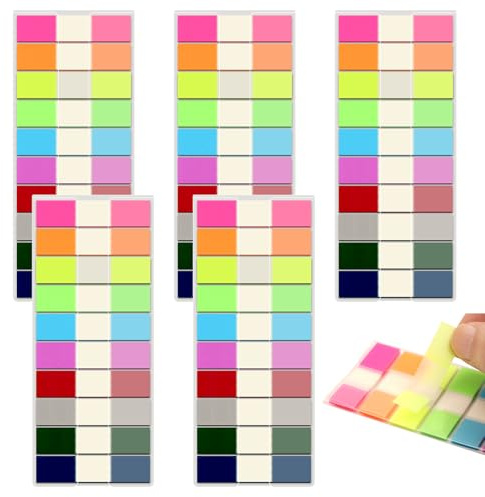 WAIPINHUI Sticky Notes, 1000 Stücke Haftnotizen Tabs Haftstreifen Transparente Haftnotizen PET Mehrfarbig für Lesezeichen,Studieren,Büro,Schulplaner Memo