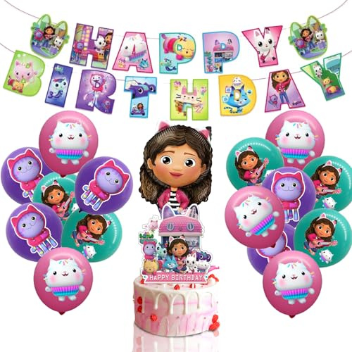 Yoimckay 18 Pezzi Decorazioni di Compleanno Cartone Animato, Cartoon Addobbi Festa compleanno per Bambini, Banner, Palloncini in Lattice, Cake Topper, per Decorazioni feste di compleannos Bambina