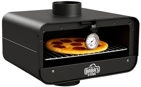 Babas Rauchrohr Backofen Kaminofen Backaufsatz Ofenrohr Backfach 130 mm Universal für Holzofen Kamin Integriertes Thermometer