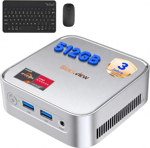 Blackview Mini PC MP50 mit Tastatur und Maus, AMD Ryzen 5, Radeon Vega 8 Grafik, 16GB RAM 512GB SSD Win 11 Pro, 4K Dual-Display, Ultra-leiser Kompakter Desktop PC für Office Home, 3 Jahre Garantie