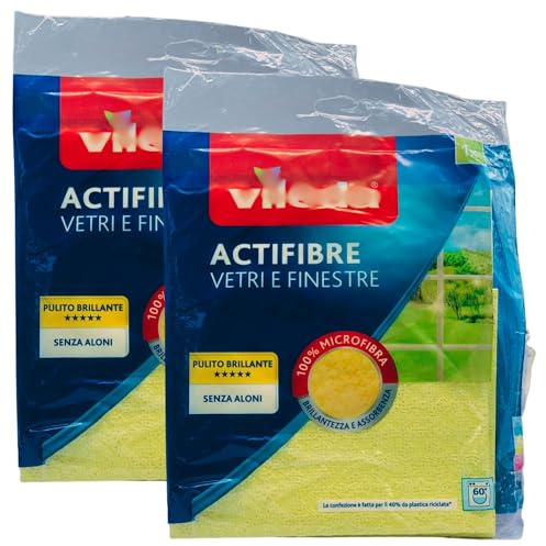 FEI FAN Panno ACTIFIBRE Vetri e Finestre, Microfibra. Pulito Brillante, Senza Aloni. Giallo - 32x34,5cm (2 Unità)