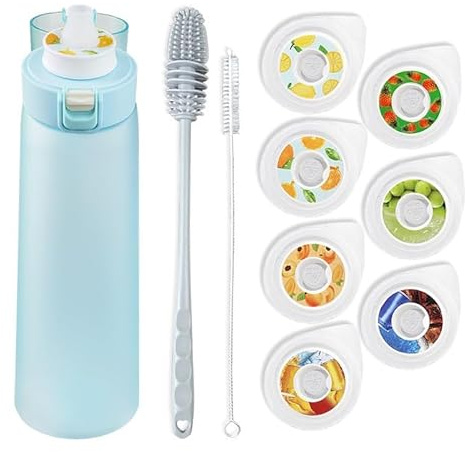 HOPEYHFM Gourde Sport, avec Lot de 7 capsules aromatiques pour bouteille d'eau, Pods parfumés pour eau aromatique 0 sucre, Sans BPA, bouteille d'eau étanche, pour gym, bureau, course à pied (Style 1)