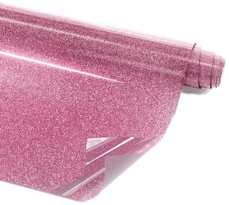 LIKCUT 12 x 15FT Pink Glitter Heat Transfer Vinyl – HTV for DIY Clothes | shinny surface, Weeds easily, Strong fabric adhesion, Washable with no peeling, For T-shirts, bags, & more, Long-lasting