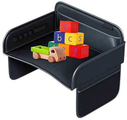 Luckxing Kids Car Tray,PU Leather Carseat Table Tray for Kids Travel Activities | Stand Table Desk Organizer for Toddler Carseat Tablet Holder Laptop Cup Bed Baby Road Trip Airplane