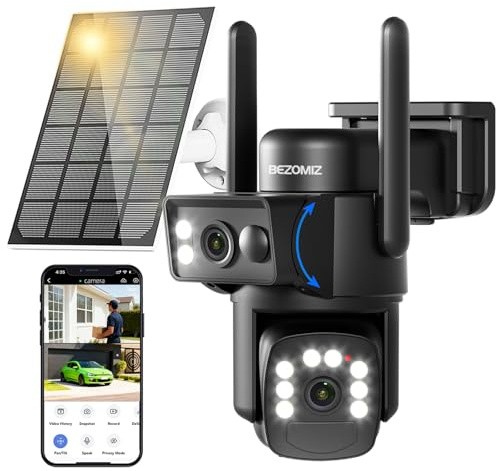 4K Caméra Surveillance WiFi Extérieure à Double Objectif,360° PTZ Caméra,Détection Humaine avec Panneau Solaire,Suivi Automatique,Vision Nocturne Couleur,Étanche,Audio Bidirectionnel,2.4/5G WIFI