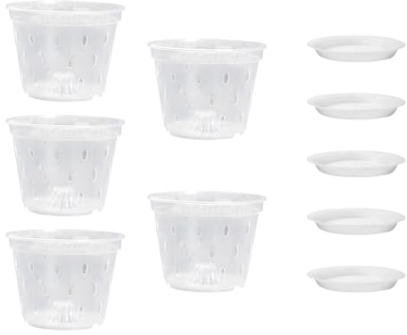 POTS ORCHID - 5 piezas de plantas de exterior interior | Con orificio de drenaje para raíces saludables ideales para flores, rosas, orquídeas, , suculentas, pensamientos | Robusto y versátil
