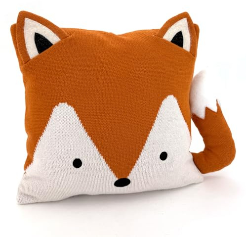 heimtexland Deko Kissen Herbst Strickoptik mit angenähten Ohren und Schwanz Zierkissen Dekoration Weihnachten Geschenkidee HxB 42x42 cm Kissenhülle Typ832 Fuchs