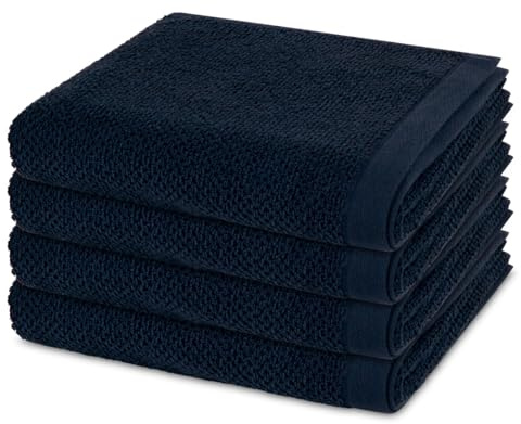 Möve Bliss 4er Set Handtücher 50x100 cm – Extra weiche Baumwolle mit Perlstruktur und Massageeffekt – Breiter Saum & Kordelaufhänger – Hautfreundlich, Strapazierfähig & Pflegeleicht (Deep sea)
