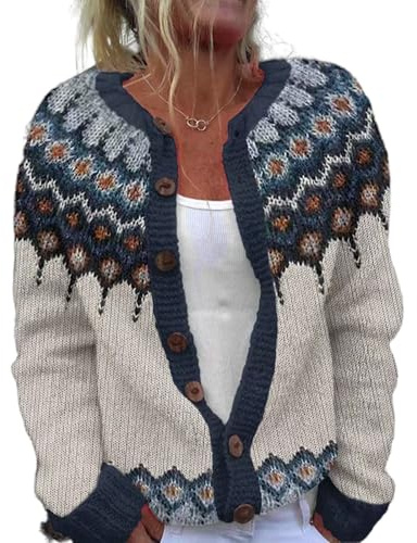 Gilet Femme Norvégien Jacquard à Boutons, Chic et Elegant, Cardigan Femme Tricoté à Manches Longues, Cardigan Pull Irlandais Mohair, Pulls, Gilets et Sweats Hiver Chaud, Gilet Laine Cachemire de Noel