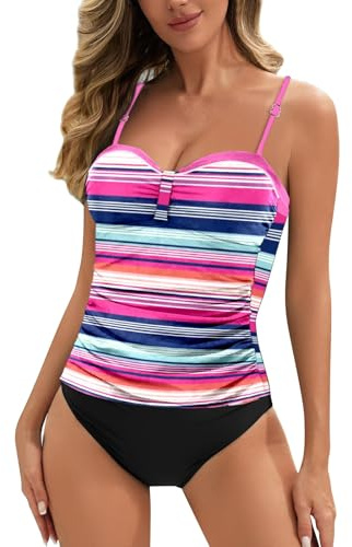 Generisch 2026 costume da bagno donna tankini top con ferretto, costume da bagno push-up, top senza fondo, Colore: rosa., XS