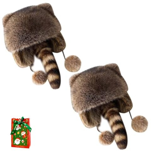 Waschbärschwanz-Mütze, Waschbär-Mütze mit Schwanz, Retro-Y2K abnehmbare flauschige Ohrenschützer, Unisex, Kunstfell, Winter-Ohrenklappen-Hüte
