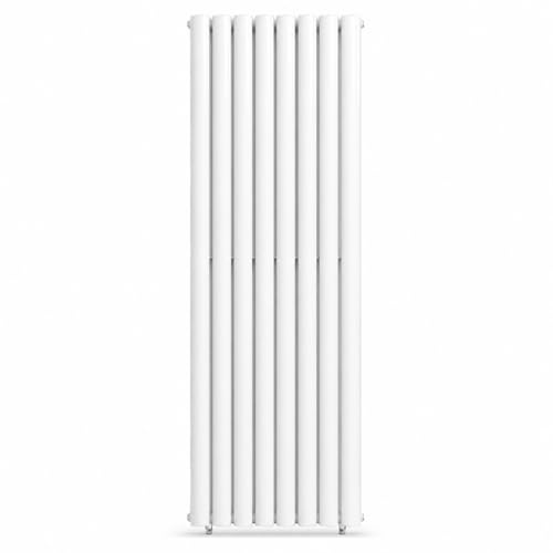 The Radiator Hub AURA 1600 x 480mm White Double Oval Vertical Designer Radiator, Tall 8 Oval Column Tubes, Double Panel Wall Mounted Central Heating Radiator for Bathroom, Kitchen & Hallway