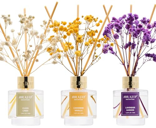 Airkeep Raumduft 50ml x3, Reed Diffuser mit Clean Linen, Neroli Vanil, Lavender Garden, Raum Duft mit 24 Duftstäbchen, Lufterfrischer für Badezimmer, Wohnung, Heimdekoration