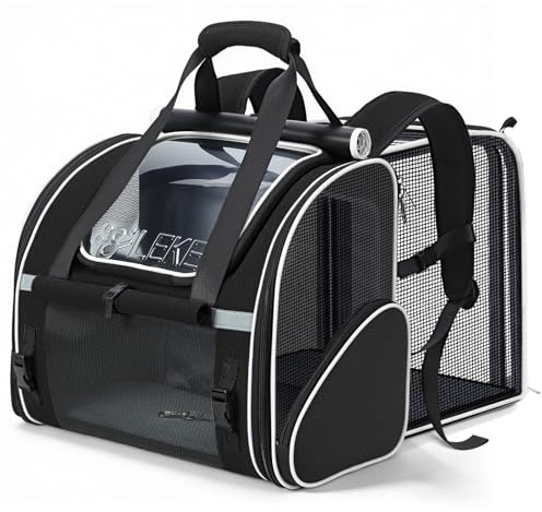 Lekesky Katzenrucksack Bubble Haustier Rucksack mit Netzfenster, Hunderucksack Erweiterbar Tragbare und Faltbare Katzentasche, Atmungsaktive Leichte Hundetasche für Hunde Katzen Haustiere, M, Schwarz