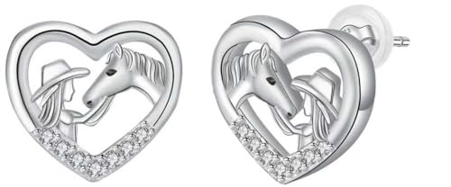 J.MOULING Pendientes Niña y Caballo Plata de ley 925 - Pendientes Corazón Mujer,Original Joyas Regalos para Mujeres Hermanas Amigo Amantes de Los Caballos