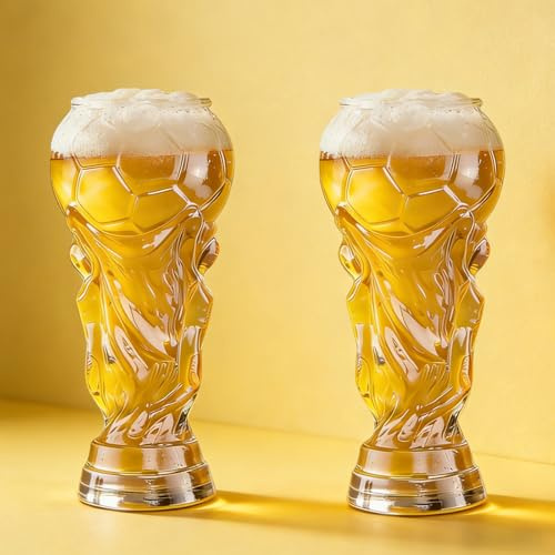 wokdsbl 2 Pack Football Trophy Beer Glass 550ml Large Beer Stein Glass Football Mug Cup for Football Party Bar BBQ Home Gathering World Cup Party Drink Glass