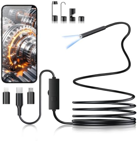 DPduct Caméra endoscope avec lumière, caméra d'inspection ultra fine de 5,5 mm 1920p HD pour téléphone portable avec câble semi-rigide de 1 m, étanche IP67, caméra tubulaire pour Android, iPhone iOS