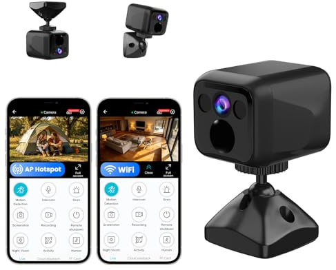 UCOCARE Mini Überwachungskamera Innen Ohne WLAN, 4K Mini Kamera mit Akku 5000mAh, WiFi & AP Modus, Nachtsicht, 140° Weitwinkel, Bewegungserkennung, Kleine Kamera für Zuhause & Outdoor, Schwarz