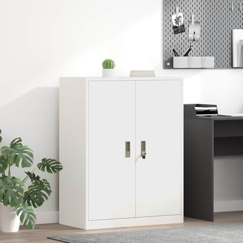 Stahlschrank Büro, pulverbeschichteter Aufbewahrungsschrank Weiß 80 x 40 x 105 cm mit abschließbaren Türen für Dokumente und Wertsachen, Aktenschrank im Industriedesign