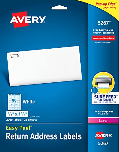 Avery Printable Return Address Labels with Sure Feed, 0.5 x 1.75, White, 2,000 Blank Mailing Labels (05267)