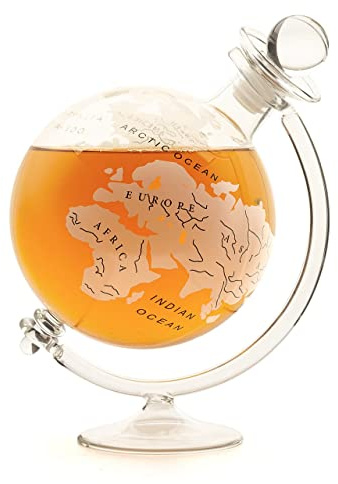 CKB Ltd Globe Decanter with Cradle Holder & Glass Cork Lid- Hand Blown - Ideal for Vodka Whiskey, Scotch, Rum Tequila & More - Holds Up to 750ml