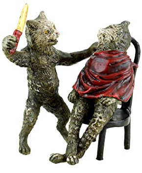 Kunst & Ambiente - Wiener Bronze - Katzenbarbier - Katze beim Friseur - gestempelt - handbemalte Figur - Statuen online kaufen - Dekorative Skulptur - Wohndeko für Innen