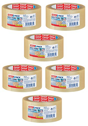 tesa 6 Rollen Ultra Strong Packband (aus PVC mit besonders starker Klebekraft) (Transparent, 66m x 50mm)