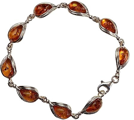 HolidayGiftShops Pulsera de Plata esterlina y ámbar báltico con Forma de Pera y Miel