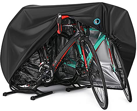 Bike Cover for 2 or 3 Bikes Outdoor Waterproof Bicycle Covers Rain Sun UV Dust Wind Proof with Lock Hole for Mountain Road Electric Bike Heavy Duty Bikes Black