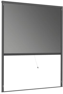 Windhager COOL Sonnenschutz Rollofenster zum Einhängen, Fliegengitter Alurahmen, Hitzeschutz Fenster, Mückenschutz, Selbstbausatz 100 x 160cm, anthrazit