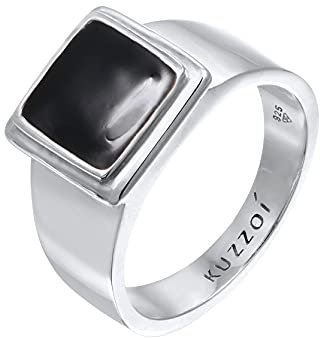 Kuzzoi Herrenring Siegelring Bandring massiv (14 mm) 925 Silber | Klassischer Silberring mit Emaille für den Mann Ring für Männer Ringgröße 60 - 66