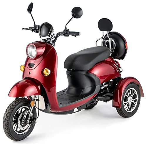 VELECO ZT63 - Mobilitätsroller mit 3 Rädern – komplett montiert und fahrbereit – Design im italienischen Stil – hohe Ladekapazität – bequemer Sitz - Dreirad (ROT)